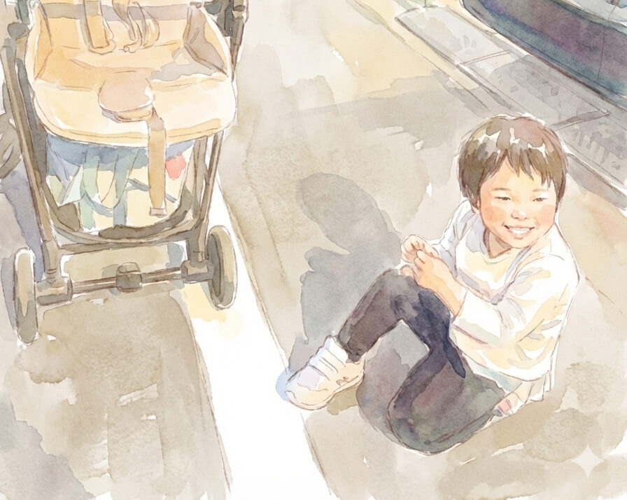 ベビーカーを嫌がり地面に座り込んでしまう