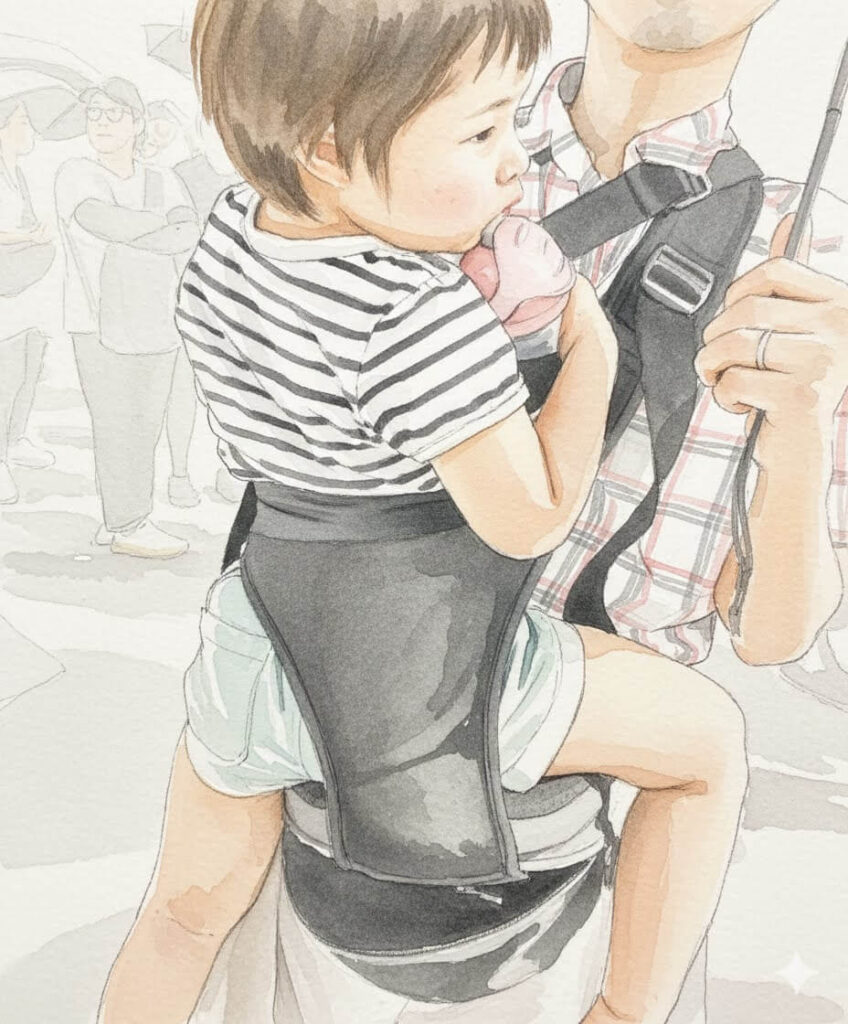 ポルバンベーシック＋シングルショルダーでの抱っこ