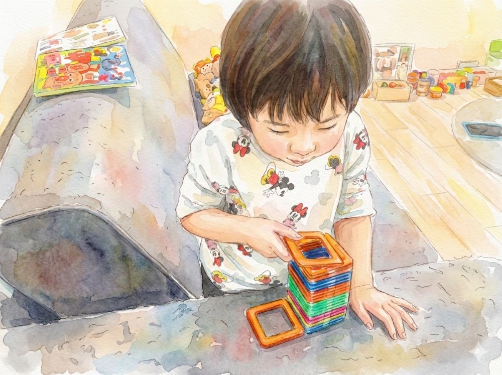 マグネットブロックで遊んでいる様子