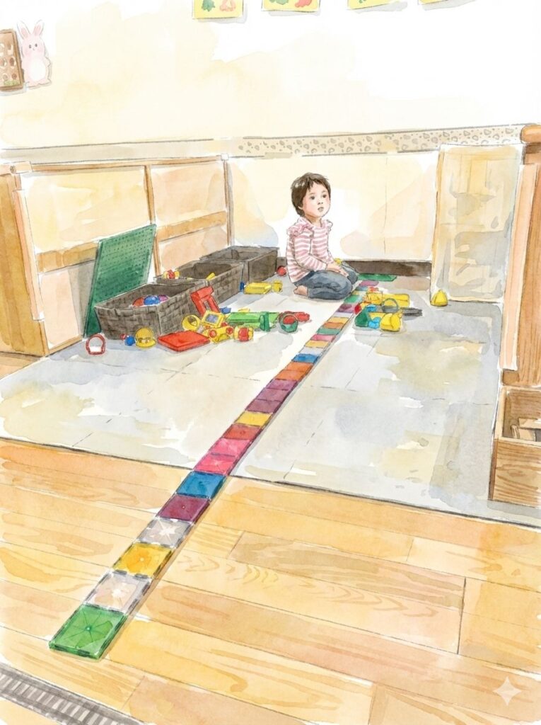 マグネットブロックを一列に並べている様子