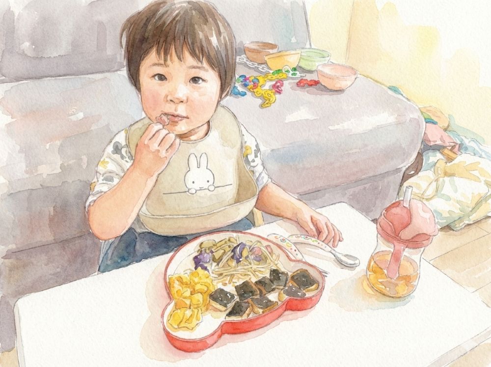 きちんと座ってご飯を食べている様子