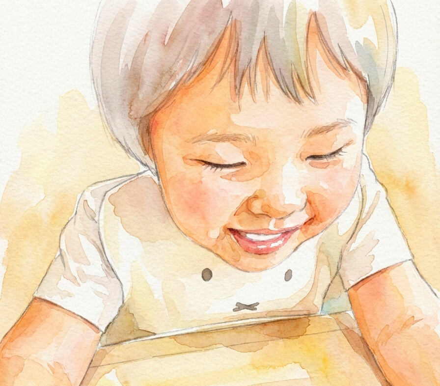 機嫌よく微笑んでいる様子