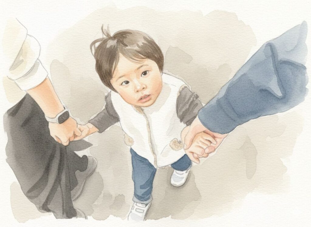 親と手を繋いでいるイラスト