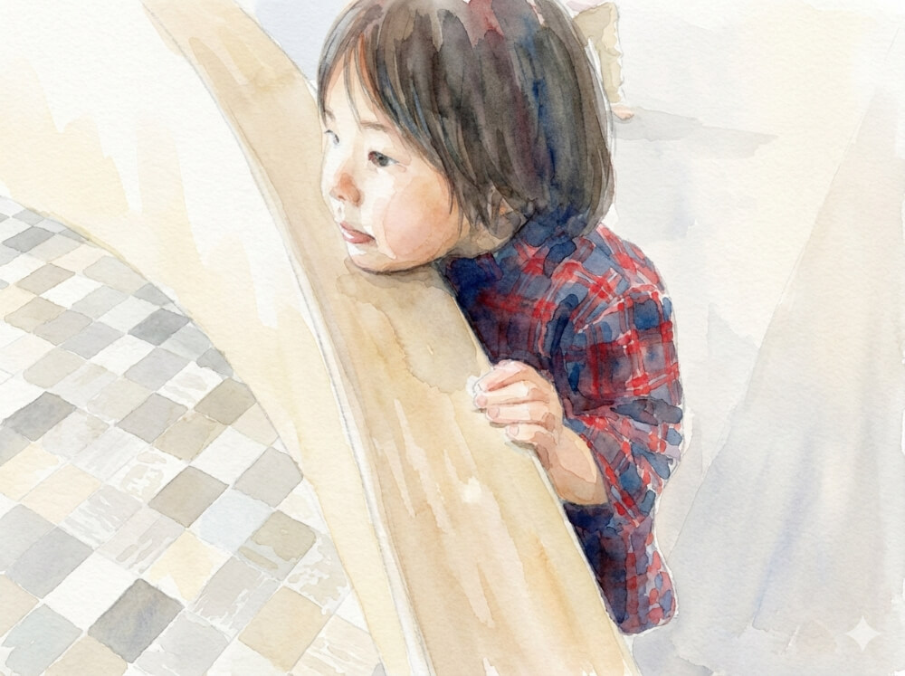 顎をつけて何かを見つけている様子